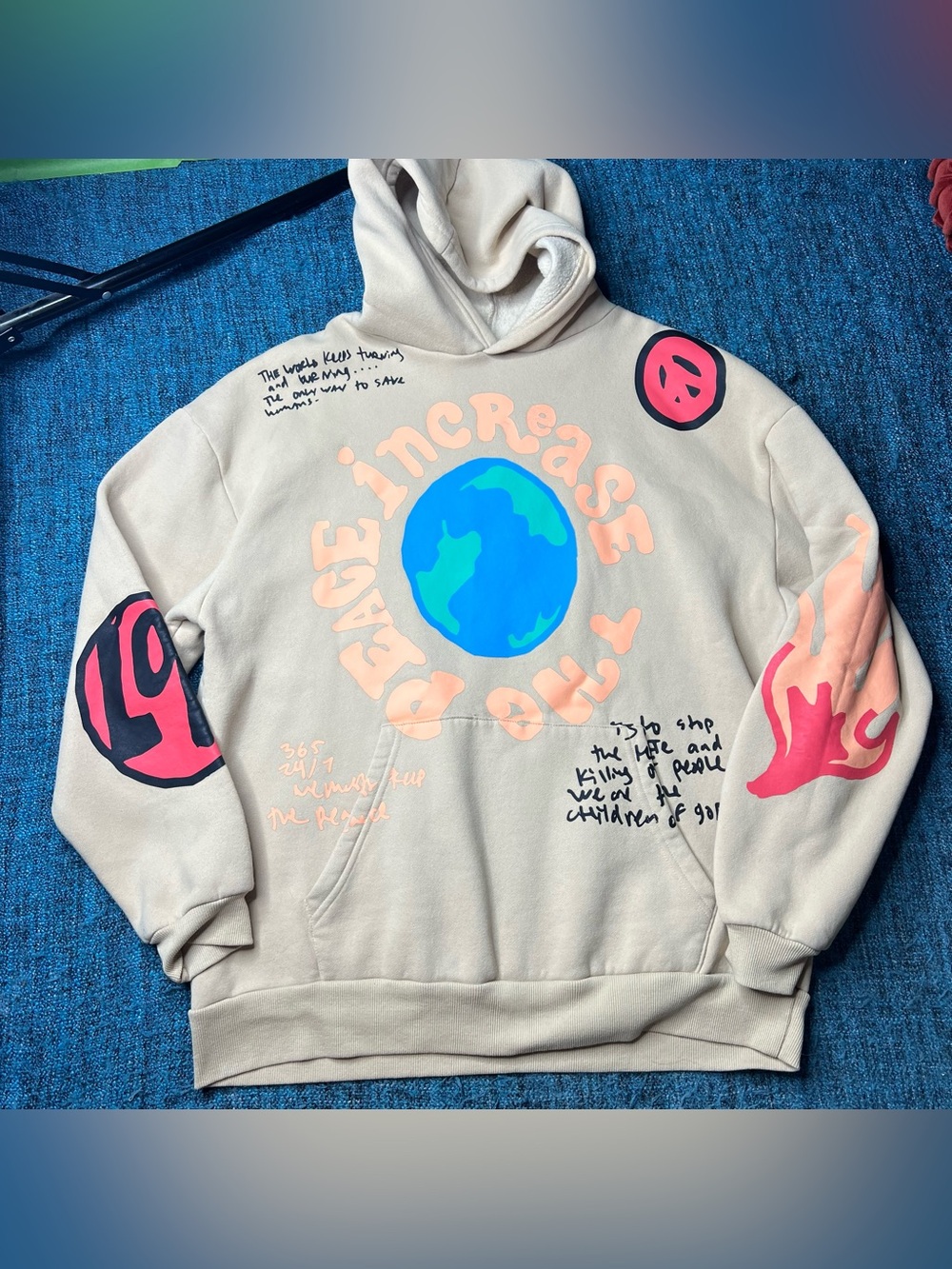Pacsun Allover Print The Peace Increase Pullover Fleece Lined Hoodie Size Large
